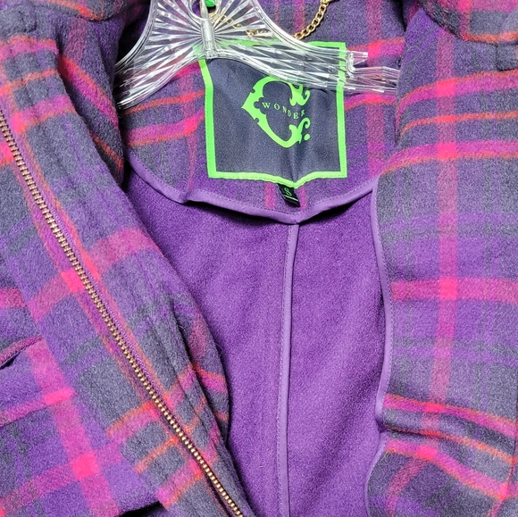 C. WONDER | PINK & PURPLE PLAID TOGGLE COAT, SZ S - Picture 7 of 10